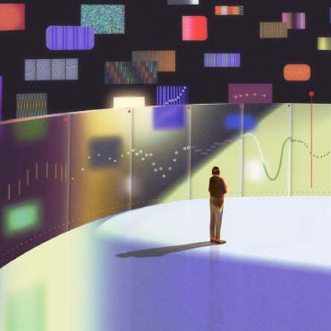 Illustration of person looking at data
